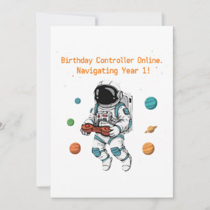 Convite Aniversário de 1 ano do Gamer Astronauta Fofo   Na
