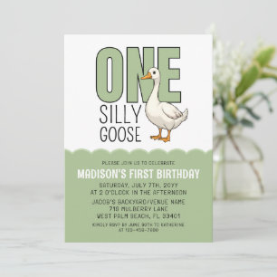 Convite Aniversário de 1 Ano do Ganso Bobo Verde Moderno