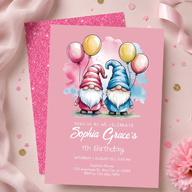 Convite Aniversário de 1 ano do Gnomo Rosa Fofo (Criador carregado)
