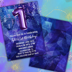 Convite Aniversário de 1 ano do Menino Azul Roxo
