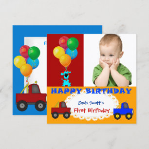 Convite Aniversário de 1 Ano do Menino Colorido Caminhões 