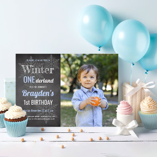 Convite Aniversário de 1 ano do menino com quadro-negro de