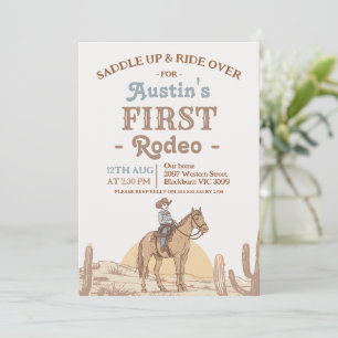 Convite Aniversário de 1 ano do Menino Cowboy Western Brow