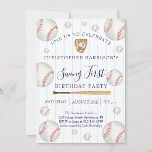 Convite Aniversário de 1 ano do menino de beisebol