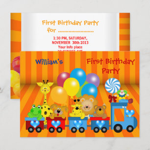 Convite Aniversário de 1 Ano do Menino Trem Animais do Zoo