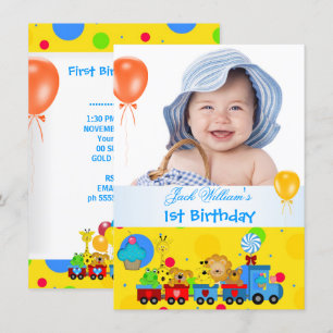 Convite Aniversário de 1 Ano do Menino Trem Azul Amarelo