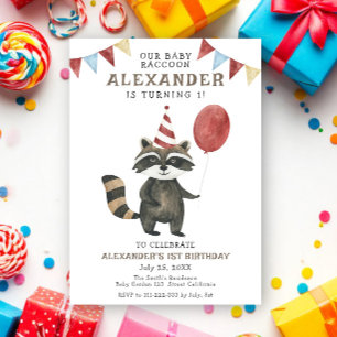 Convite Aniversário de 1 ano do nosso bebê Guaxinim