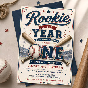 Convite Aniversário de 1 ano do Novato Estrela do Beisebol