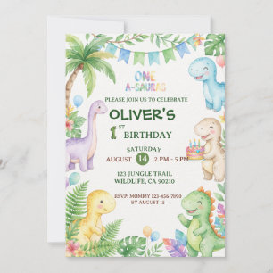 Convite Aniversário de 1 ano do One-a-Saurus Dinosaur