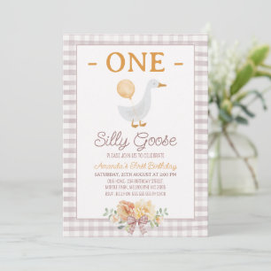 Convite Aniversário de 1 ano do One Silly Goose em Bege Xa