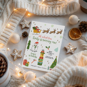 Convite Aniversário de 1 ano do Papai Noel Sleigh Reindeer