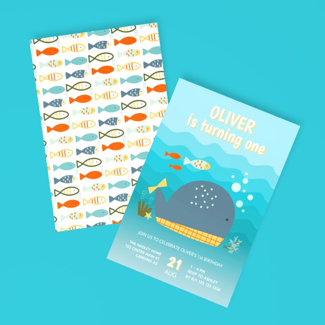 Convite Aniversário de 1 ano do Peixe Baleia Debaixo do Ma (Criador carregado)