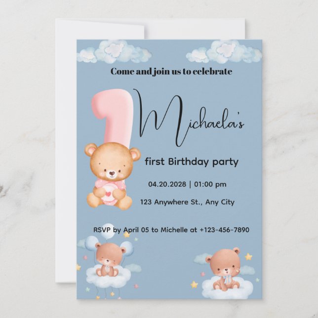 Convite Aniversário de 1 ano do Pequeno Fofo panda (Frente)
