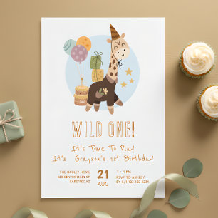 Convite Aniversário de 1 ano do Safari Wild One Menino