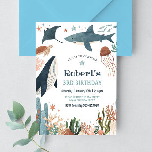 Convite Aniversário de 1 ano do Tubarão Tartaruga Baleia D