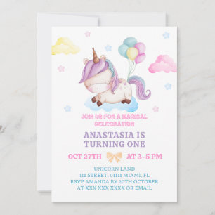 Convite Aniversário de 1 ano do Unicórnio em Cores Pastel