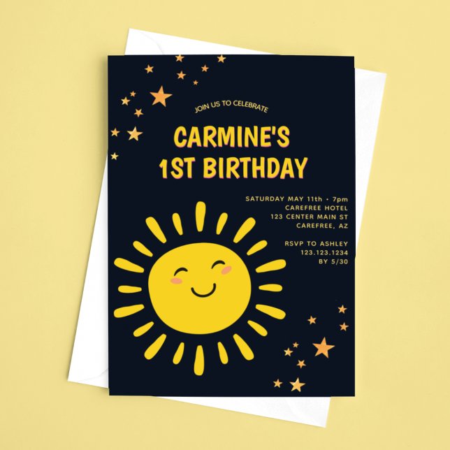 Convite Aniversário de 1 ano dos meninos Sol e Estrelas (Criador carregado)