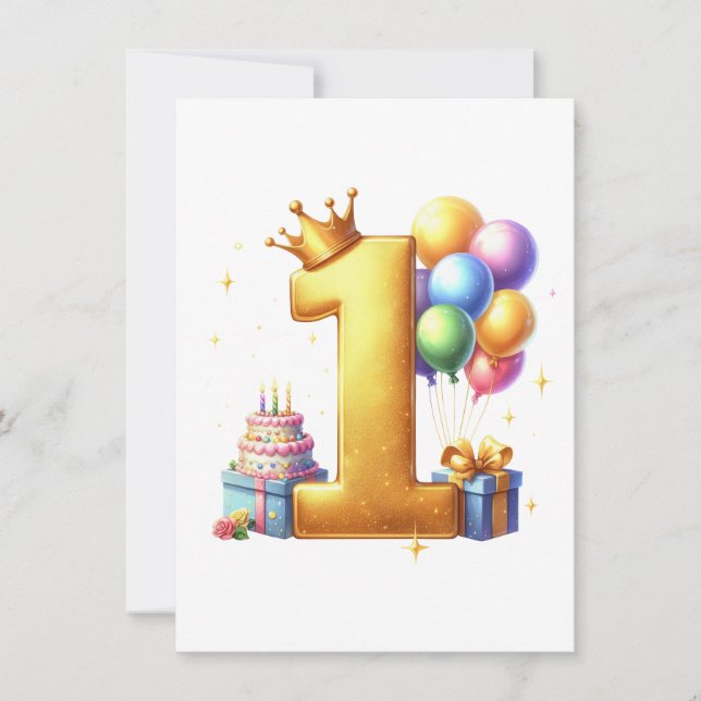 Convite Aniversário de 1 ano Dourado (Frente)