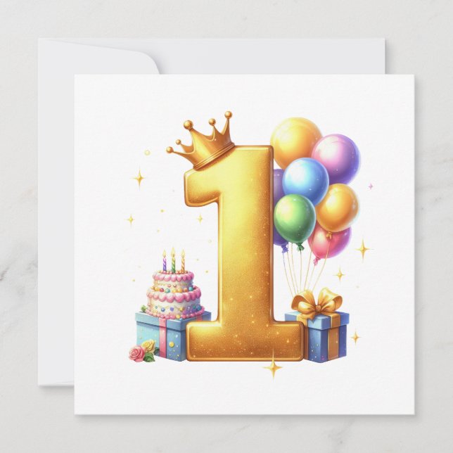Convite Aniversário de 1 ano Dourado (Frente)