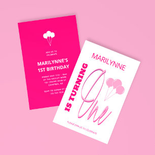Convite Aniversário de 1 ano em Rosa Quente