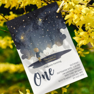 Convite Aniversário de 1 ano Estrelas Celestiais Aquarela