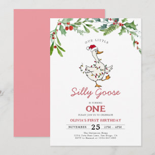 Convite Aniversário de 1 ano Funny Christmas Silly Goose B