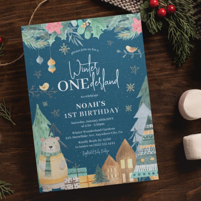 Convite Aniversário de 1 ano 'Inverno Mágico ONEderland' E (Criador carregado)