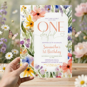 Convite Aniversário de 1 ano Isn't She Onederful com Flore