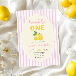 Convite Aniversário de 1 ano Limão Amarelo Rosa Fresco