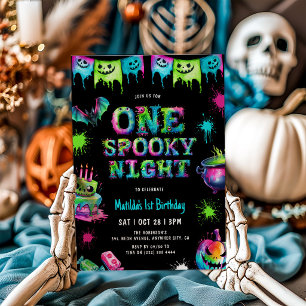 Convite Aniversário de 1 ano Neon Assustador de Halloween