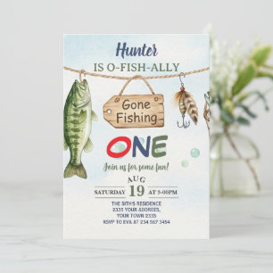 Convite Aniversário de 1 ano O-Fish-Ally Um de Pesca