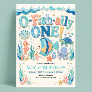 Convite Aniversário de 1 ano O-Fish-Ally Um Peixe de Ocean