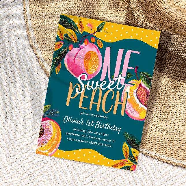 Convite Aniversário de 1 ano 'One Sweet Peach' (Criador carregado)