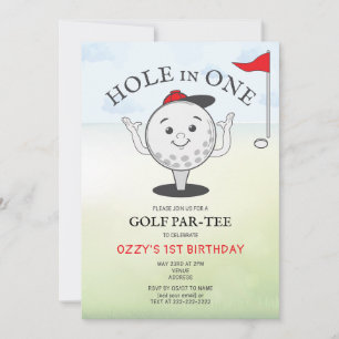 Convite Aniversário de 1 ano Par-Tee de Golfe Hole in One