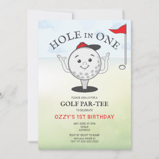 Convite Aniversário de 1 ano Par-Tee de Golfe Hole in One