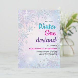 Convite Aniversário de 1 ano Pink Winter Onederland Brilho