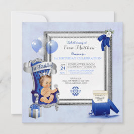 Convite Aniversário de 1 ano Príncipe Menino Azul Real Pra