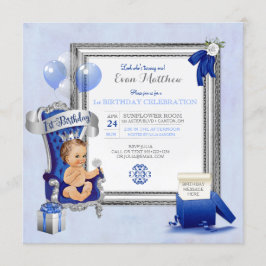 Convite Aniversário de 1 ano Príncipe Menino Azul Real Pra
