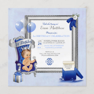 Convite Aniversário de 1 ano Príncipe Menino Azul Real Pra