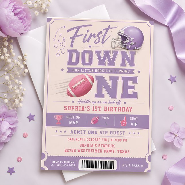 Convite Aniversário de 1 ano Purple First Down One Futebol (Criador carregado)