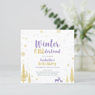 Convite Aniversário de 1 ano Purple & Gold Winter Onederla