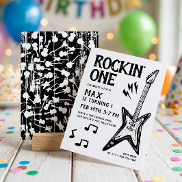 Convite Aniversário de 1 ano Rockin' One Guitarra de Rock