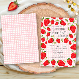 Convite Aniversário de 1 ano Rustic Berry Morango Vermelho