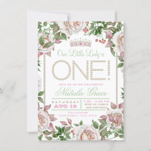 Convite Aniversário de 1 ano Shabby Chic Pérola Little Lad
