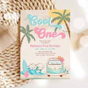 Convite Aniversário de 1 ano Surfando ONE Rosa Mint Cool