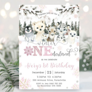 Convite Aniversário de 1 ano Winter Onederland Animais Árt