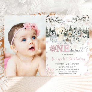 Convite Aniversário de 1 ano Winter Onederland Animais Árt