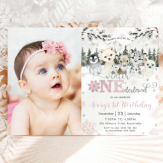 Convite Aniversário de 1 ano Winter Onederland Animais Árt