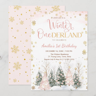 Convite Aniversário de 1 ano Winter Onederland Gold Snowfl