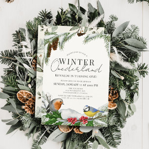Convite Aniversário de 1 ano Winter Onederland Pássaros &